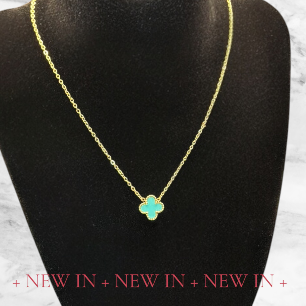 18k Gold-Plated Stainless Steel Turquoise Four-Leaf Clover Pendant Necklace